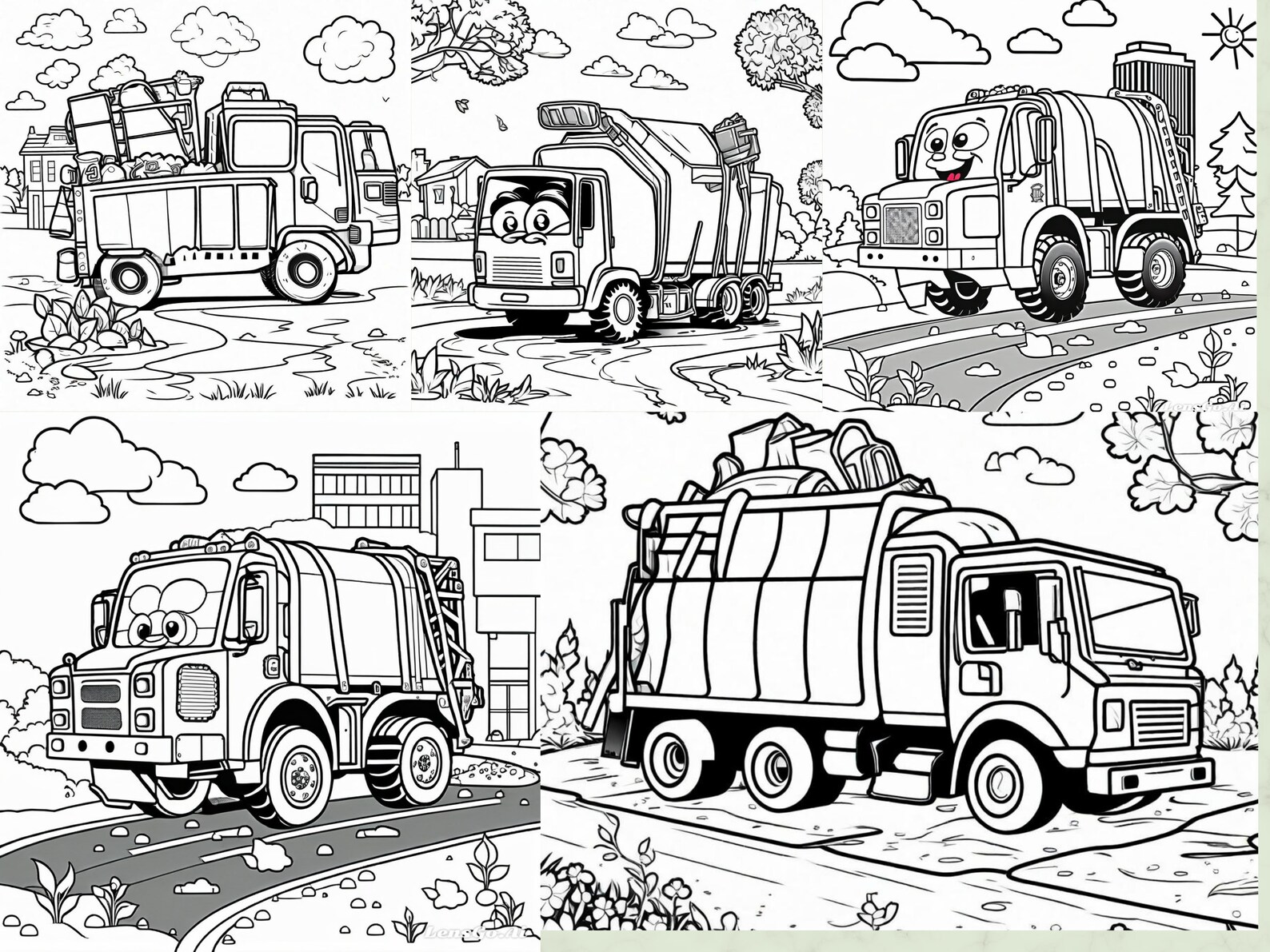 Garbage Truck Coloring Pages Cute Trash Truck Birthday Party - Etsy
