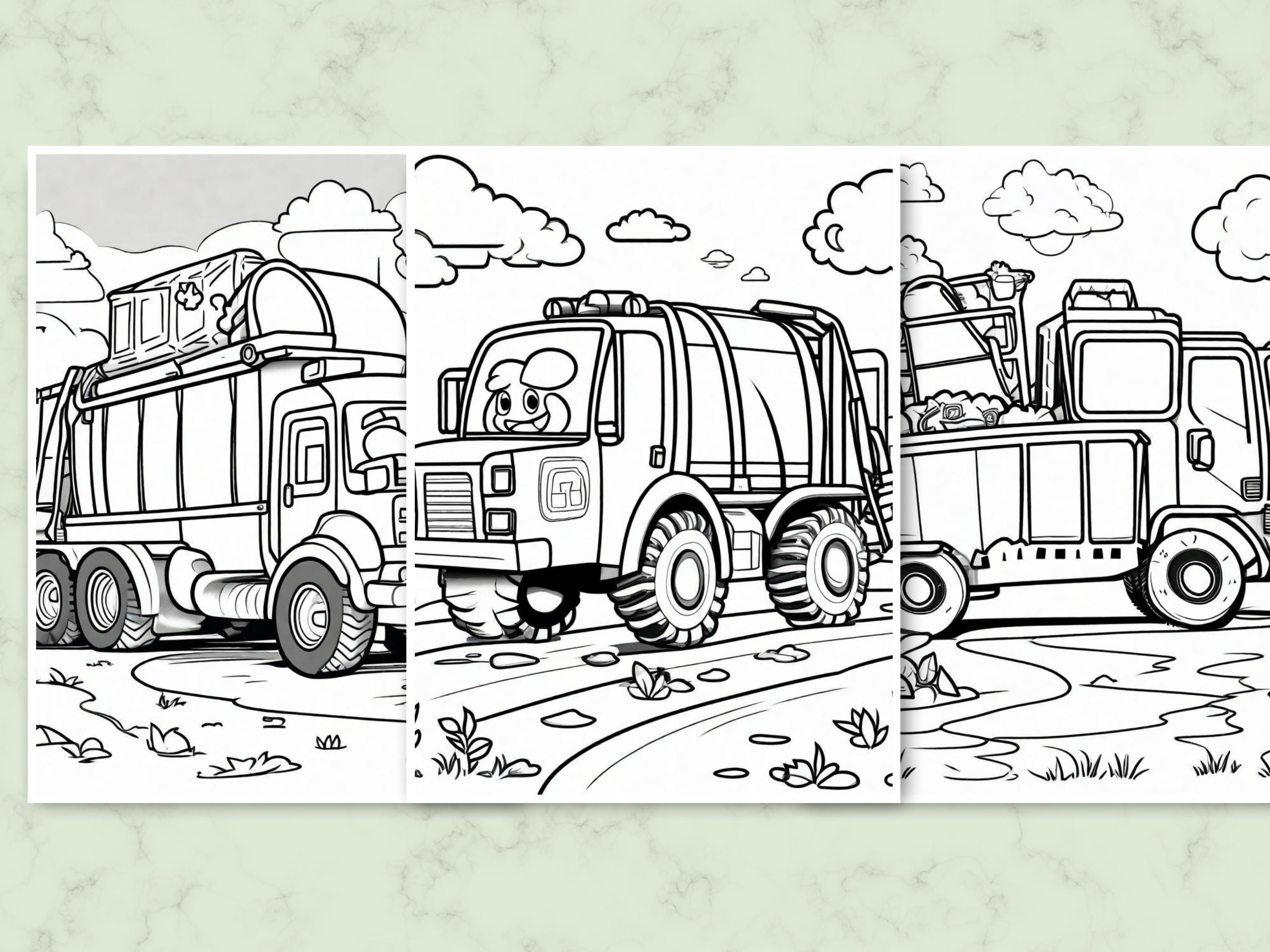 Garbage Truck Coloring Pages Cute Trash Truck Birthday Party - Etsy