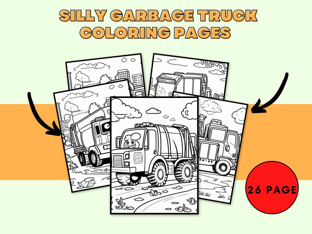 Garbage Truck Coloring Pages Cute Trash Truck Birthday Party - Etsy
