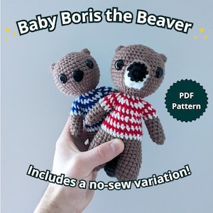 Baby Boris the beaver, amigurumi beaver pattern, crochet beaver pattern