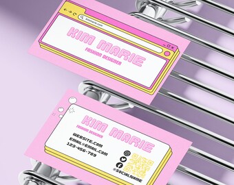 Y2K Business Card Template, Canva Template, 2000s Design with QR Code, Printable Business Card Template