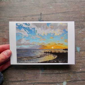 Carte paysage marin coucher de soleil - Peinture acrylique, impression paysage