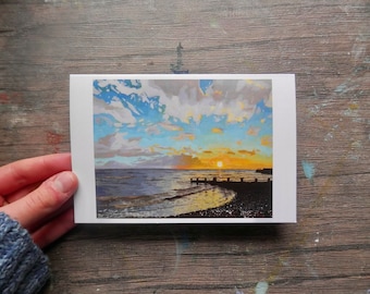 Sunset Seascape Card - Acrylic painting, landscape print