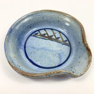 Signed Studio Art Pottery Spoon Rest Trinket Dish Blue And Brown