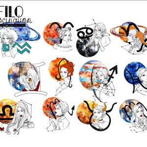 Autocollant Zodiac Girls Pack de 12 Plan Diary BuJo Junk Journal Filofaxing Scrapbook Planning