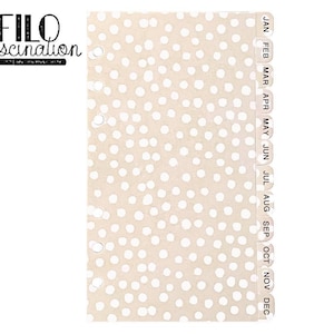 Registrera tolv flikar beige prickar Filofax ringpärm kalender BuJo budgetpärm A5 personlig ficka