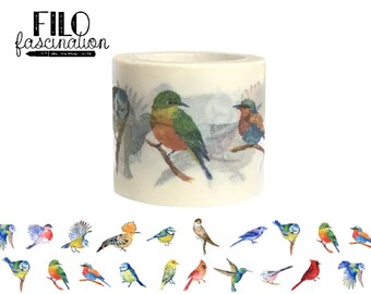 May include: Washi tape roll with a cream background, decorated with illustrations of birds on branches. The tape features the text "FILO fascination" in black script. A selection of bird illustrations are displayed below the tape roll.