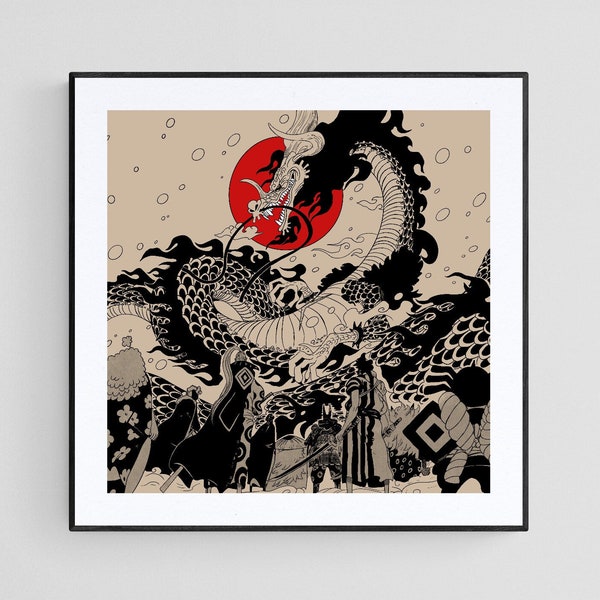 131. Kaido vs Nine Red Scabbards - One Piece Original Manga print poster hand illustrated Inspired fan art. Parody