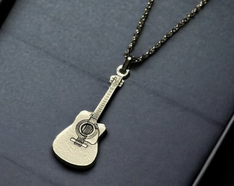 Guitar Necklace , Handmade Music Themed Jewelry , Music Lovers Gifts , Minimalist Silver Guitar Necklace , Handmade Jewelry Design