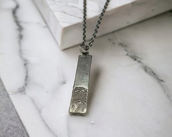 Personalized Fingerprint Bar Necklace , Silver Plated Special Design Gift , Mother's Day or Birthday Gift , Bar Necklace For Women