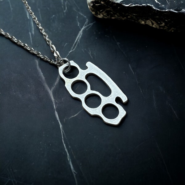 Unique Brass Knuckles Charm Necklace - Urban Streetwear Accessory