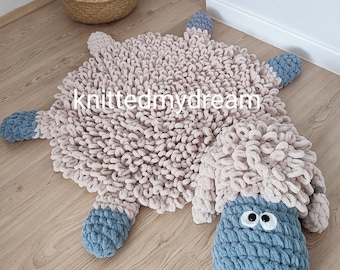 lamb play rug, play mat, baby room, decorative knitting, sleeping mate