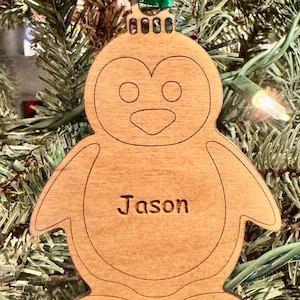 Custom Christmas Ornaments, Personalized Name Wood Ornament, Custom Penguin Ornament, Student Ornament, Custom Christmas 2024 Ornament
