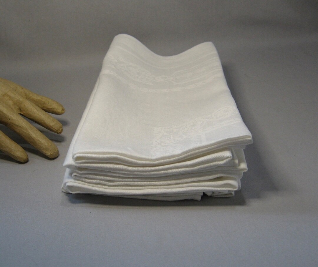 Vintage Ivory Damask Linen Napkins Etsy