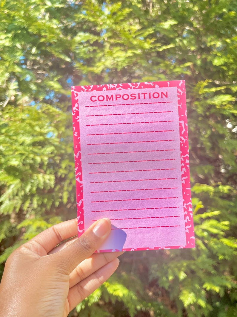 Pink Composition Sticky Note Pad | Hot Pink Desk Notepad - Etsy