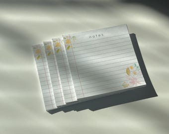 Handmade Floral Lined ‘Notes’ Notepad | Sticky Note Pad | Minimal Stationery | Desk Supplies | Office