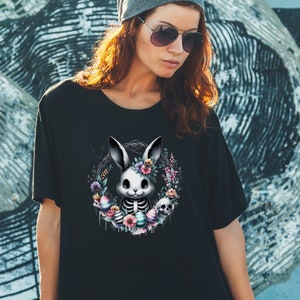 Gothic Easter skeleton bunny shirt. Horror Easter shirt gift for rabbit lover. Whimsigoth bunny clothes gift.Sarcastic grunge tshirt.