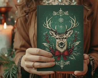Yule Deer Hardcover Journal, Personalized Winter Solstice Grimoire, Pagan Witch Notebook