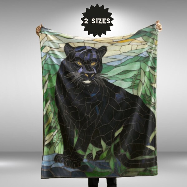 Black panther sherpa blanket cozy comfort dorm bedding stained glass print for couch unique throw wild cat adults bedspread Unusual Gift