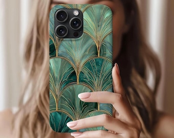 Teal Gold Art Deco Phone Case, Glam Marble Protective Cover, iPhone 17 16 15 14 13 12 11 Pro Max, Pixel, Magsafe