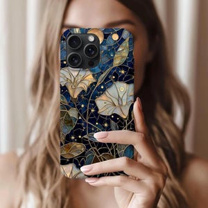 Celestial Floral Phone Case, Stained Glass Night Sky Protective Cover iPhone 17 16 15 14 13 12 11 Pro Max, Pixel, Magsafe