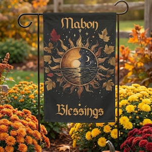Mabon Garden Flag, Sun and Moon Fall Equinox Design, Pagan Sabbat Decor, Wiccan Autumn Outdoor Flag, Witchy Harvest Banner