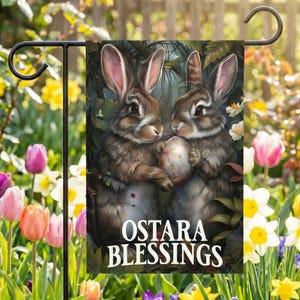 Ostara Garden Flag, Spring Equinox Rabbit-Themed Decor, Pagan Sabbat Outdoor Decoration, Wiccan Gift