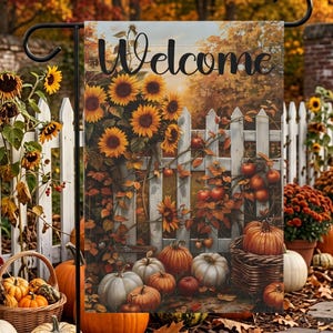 Welcome Fall Garden Flag, Pumpkin Sunflower Autumn Yard and Porch Decor