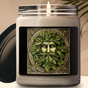 Vegan Soy Wax Candle, Wheel of the Year Green Man Decor, Mystical Forest Inspired, Wiccan Altar Decoration, Witchy Vibes Aromatherapy Gift