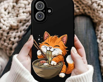 Ramen Cat Phone Case, Kawaii Noodle Lover Protective Cover,  iPhone 17 16 15 14 13 12 11 Pro Max, Pixel, Magsafe