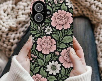 Vintage-Style Floral Phone Case Dark Botanical Cover Cottagecore Gift iPhone 17 16 15 14 13 12 11 Pro Max, Pixel, Magsafe