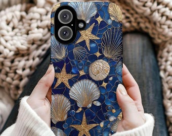 Ocean Seashell Tough Phone Case, Nautical Protective Cover,  iPhone 17 16 15 14 13 12 11 Pro Max, Pixel, Magsafe