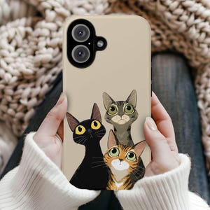 Whimsical Cats Phone Case, Feline Protective Cover, iPhone 17 16 15 14 13 12 11 Pro Max, Pixel, Magsafe