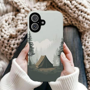 Camping Tent Forest Phone Case, Misty Mountain Protective Cover,  iPhone 17 16 15 14 13 12 11 Pro Max, Pixel, Magsafe