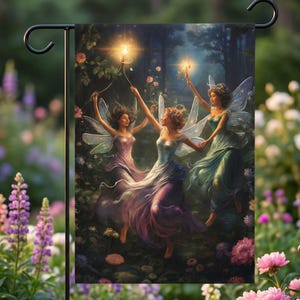 Dancing Fairies Garden Flag, Fairytale Charm Outdoor Lawn Decoration, Fairycore Decor, Whimsical-Gifts for Fantasy Lovers