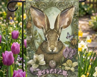 Ostara Garden Flag, Rabbit-Themed Design, Pagan Sabbat Decor, Wiccan gift