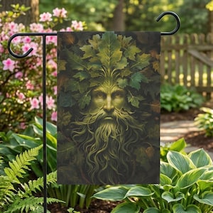 Beltane Green Man Garden Flag, Pagan Garden Decor, Wheel of the Year Wiccan Banner, Pagan Outdoor Sign Decoration, Sabbat Gift