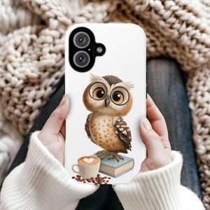 Owl Coffee Phone Case, Book Lover iPhone Cover, iPhone 17 16 15 14 13 12 11 Pro Max, Pixel, Magsafe