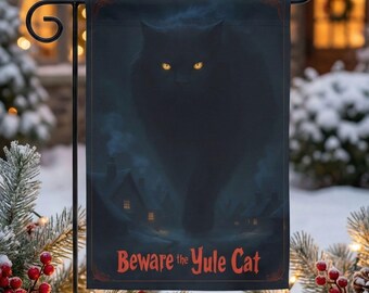 Yule Cat Garden Flag, Icelandic Christmas Folklore Decor, Gothic Holiday Yard Banner, Witchy Pagan Winter Decoration, Wiccan Gift