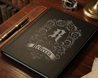 Personalized Gothic Journal, Custom Monogram & Name Black Hardcover Notebook, Gift for Writer