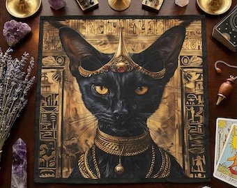 Bastet Altar Table Decor, Tarot Spread Cloth, Witchcraft Supplies, Pagan Witch Ritual, Protection Magic, Egyptian Cat Goddess Wicca Gift