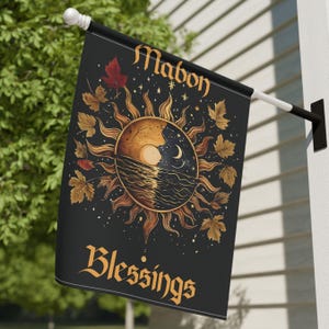 Mabon Garden Flag, Sun and Moon Fall Equinox Design, Pagan Sabbat Decor, Wiccan Autumn Outdoor Flag, Witchy Harvest Banner image 6