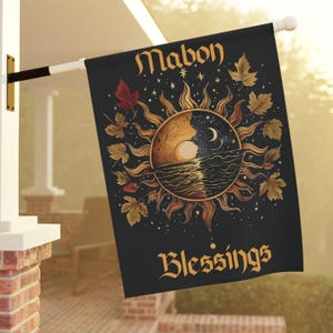 Mabon Garden Flag, Sun and Moon Fall Equinox Design, Pagan Sabbat Decor, Wiccan Autumn Outdoor Flag, Witchy Harvest Banner 24.5'' × 32''