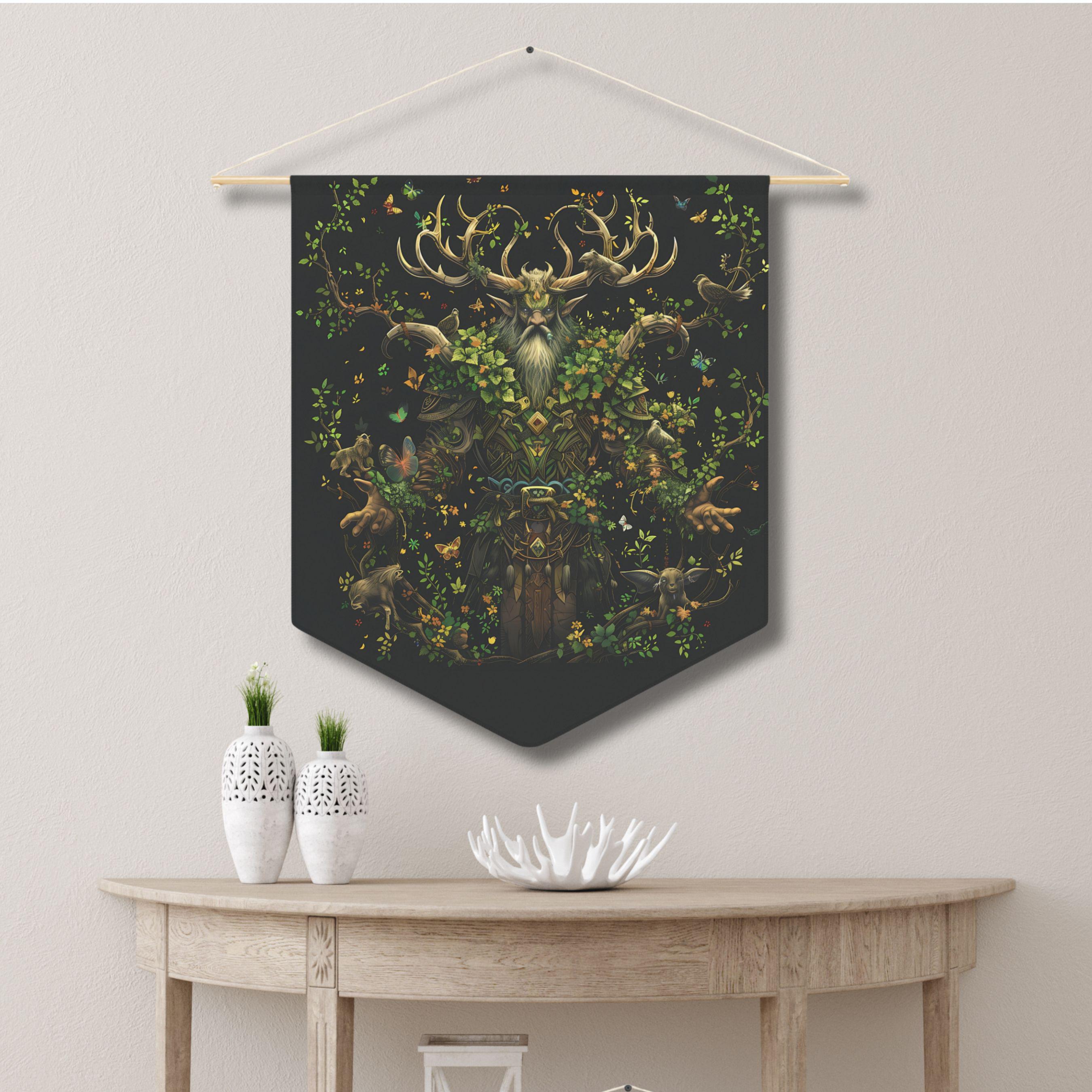 Green Man Pennant Banner, Pagan Home Decor, Beltane Wall Hanging ...