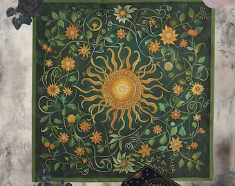 Litha Altar Table Decor, Tarot Spread Cloth, Wheel of the year witchcraft supplies, Summer Solstice Pagan Rituals, Wicca Gift