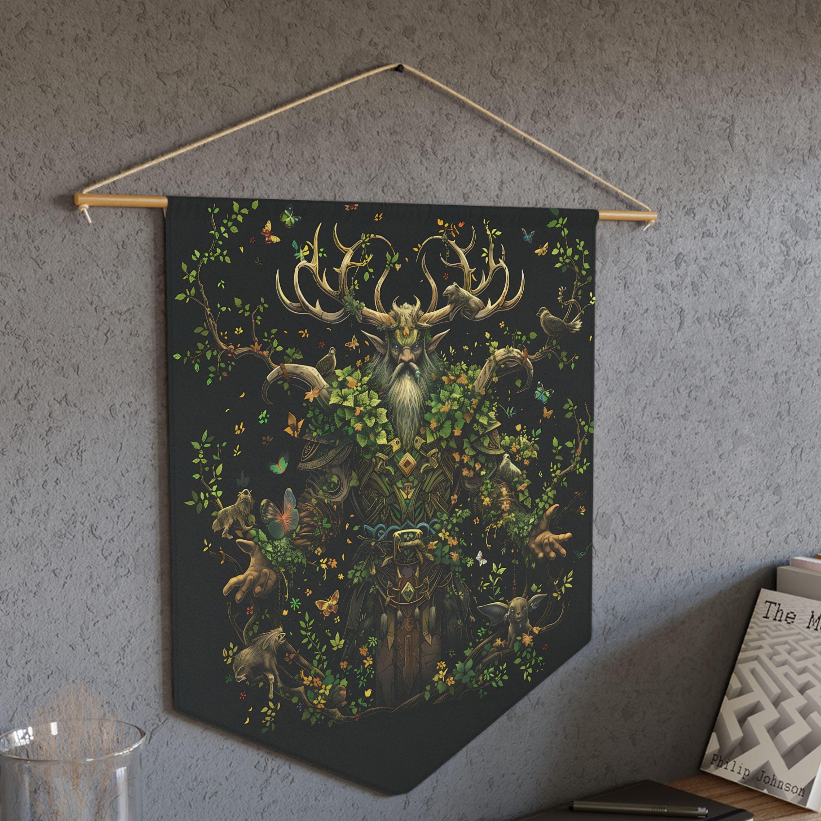 Green Man Pennant Banner, Pagan Home Decor, Beltane Wall Hanging ...