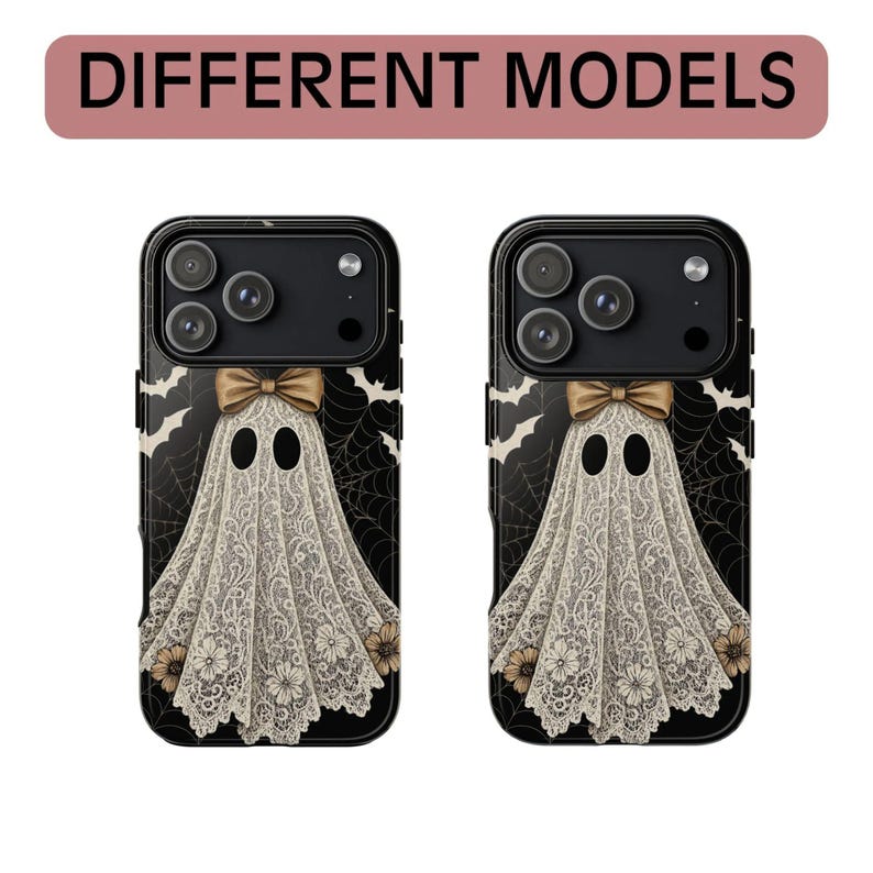 Funda para teléfono con diseño de fantasma de encaje, elegante funda gótica de Halloween, para iPhone 18 17 16 15 14 13 12 11 Pro Max, Pixel y MagSafe. imagen 5