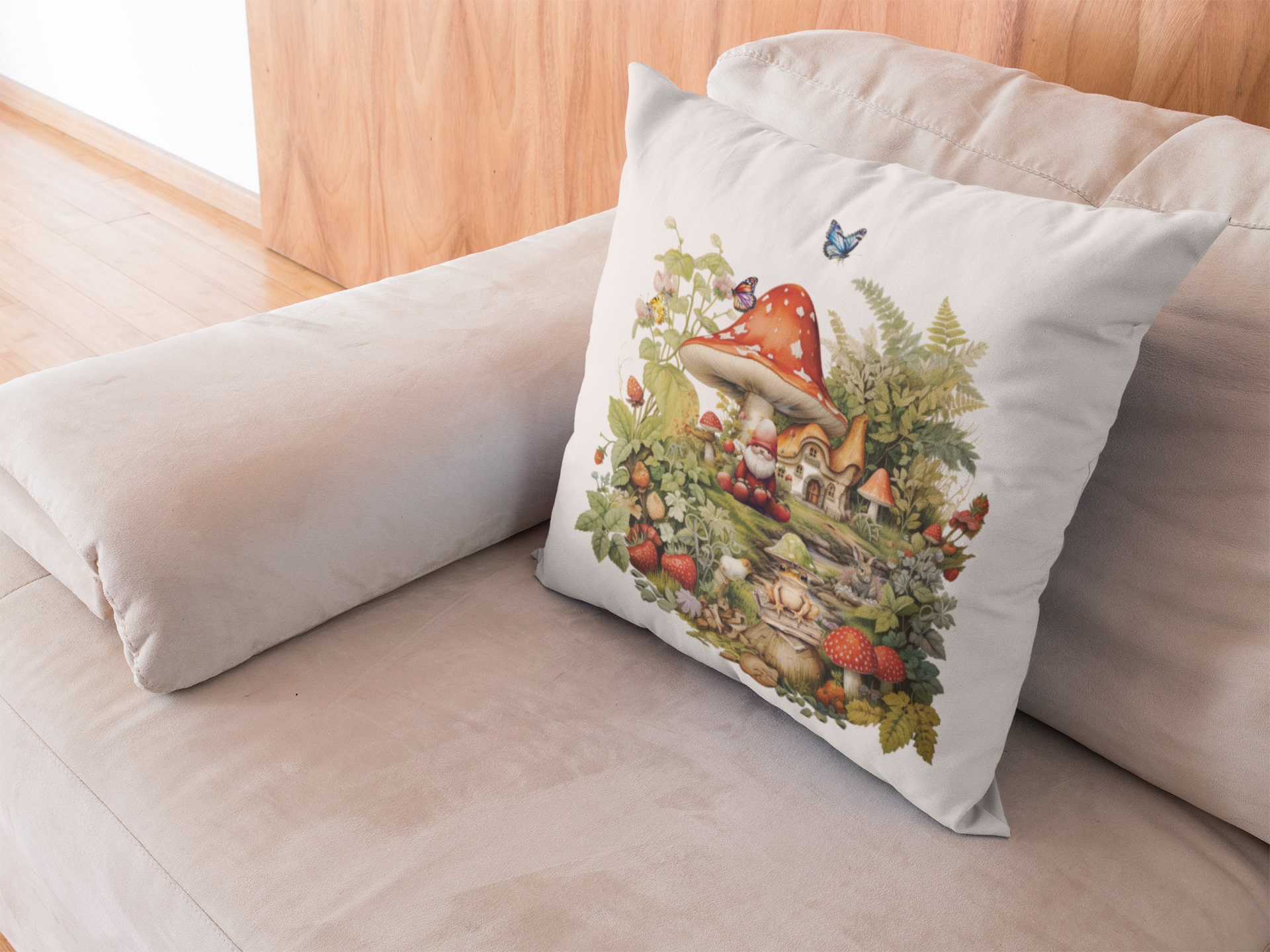 Cottagecore Pillow, Cottagecore Gift, Mushroom Pillow, Strawberry