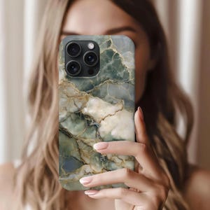 Green Marble Tough Phone Case, Gold Vein Stone Protective Cover, iPhone 17 16 15 14 13 12 11 Pro Max, Pixel, Magsafe