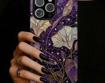 Celestial Floral Phone Case, Stained Glass Night Sky Protective Cover iPhone 18 17 16 15 14 13 12 11 Pro Max, Pixel, Magsafe